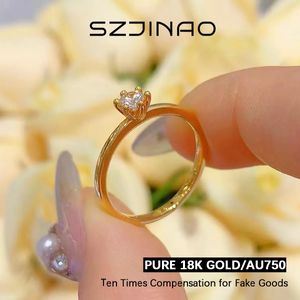 Real 18K Gold Ring AU750 med D Color VVS1 Diamond Rings for Women Wedding Engagement Anniversary Gift Fine Jewelry 240424