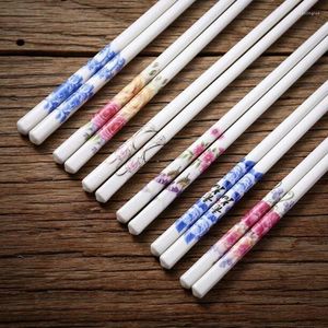 Chopsticks 8 par Creative Floral Pattern Dekorerad keramisk pinnar som inte är halkfria inte lätt att forma huggpinnar Kök Teaware middag