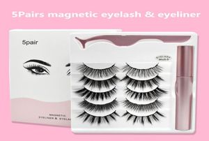 Magnetic Eyelashes with Eyeliner and Tweezer 5 Pairs Magnetics False Eye lashes Liquid Eyeliners Makeup Set Reusable eyelash No Gl7629356
