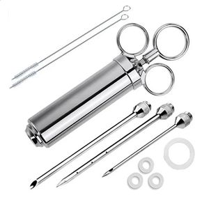 Marinade Meat Seasoning Injector Kit Turkey Meat Injectors Stainless Steel BBQ Cooking Syringe With 3 Needles Cooking Syringe 240423