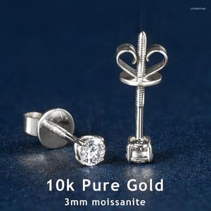 Studörhängen Ainuoshi 10k Solid Gold Earring Round Cut 3mm Moissanite For Women Classic Four Claw Screw Back Smycken