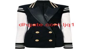 TOP QUALITY Newest Fashion Designer Stylish Blazer for Ladies Leather Patchwork Double Breasted Varsity Blazer Jacket7375673