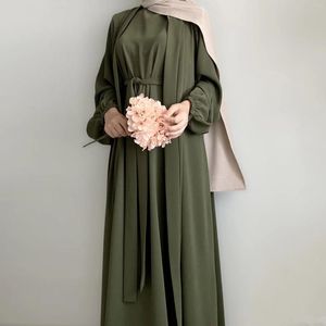 Ethnische Kleidung Eid Muslim Party Abaya für Frauen Strickjacke Türkei Dubai Solid Color Anzug Jalabiya Lange Kleider Marokko Kaftan LR726