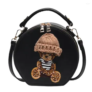 Totes Cartoon Bags For Women Luxury Designer Handbag Woman Vintage Leather Cute Bear Small Round Crossbody