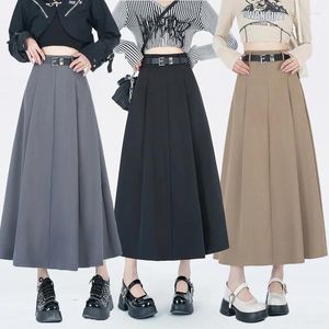Saias da figura feminina de cintura alta feminina A saia plissada 2024 Spring elegante Soll Slim Slim Midi Skirt (presente de cinto grátis)