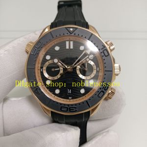 Foto real masculino cronógrafo automático Relógio Super Men Rose Gold 44mm Dial preto Bandos de borracha Mecânica Chrono Cal.9901 MOVIME