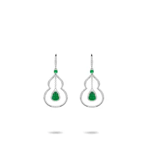 Dangle Earrings ZOCA Natural Full Green Jade Gourd Drop S925 Sterling Silver Gilt Cloisonne Traditional Style Jewelry Wholesale