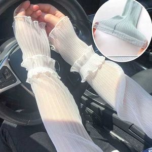 Sleevelet Arm Sleeves Long sleeved fingerless gloves lace arms for warmth and elegance womens summer sun protection net thin cooling driving bicycle Q240430