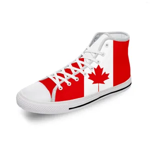 Sapatos casuais bandeira canada bordo vermelho engraçado pano branco moda 3d estampa alta lona masculino homem mulheres tênis leves leves respiráveis