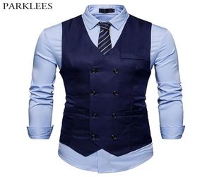 Marka Erkek Çift Kelime Takım Elbise Yelek İnce Fit Kolsuz Yelek Erkekler İş Düğün Yelekleri Gilet Kostüm Homme 2011236774344