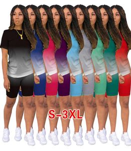 Kvinnor Short Sleeve Tracksuits Designer Två stycken Outfits Casual Sports Tshirt Biker Plus Size Ladies Gradient Clothes SXXXXL9123480