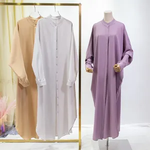 Roupas étnicas Mulheres abayas Ramadã Solid Crew Neck Kaftan elegante manga longa Muslim abaya solto cardigan maxi vestido feminino