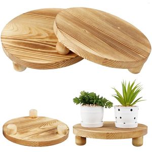 Płytki dekoracyjne 2PCS drewniane 10 -calowe okrągłe stojak na cokole drewniany wyświetlacz wielofunkcyjny taca na blat