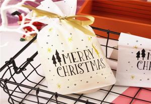 Christmas Decorations 10pcs Treat Bags Gold Print Drawstring Plastic Favor Gift Pouch Candy Cookie Bag Holiday93223367630420