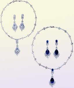 Luxury Zircon Necklace Earrings Wedding Bridal Jewelry Set CZ Pendant Necklaces Sparking Birthday Party Prom Jewelry Accessories R2700503