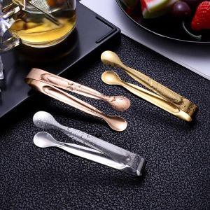 3pcs Small Mini Stainless Steel Sugar Tongs Ice Bar Buffet Kitchen Spoon Food Ice Clamp Coffee Tool Kitchen Barbecue BBQ Clip