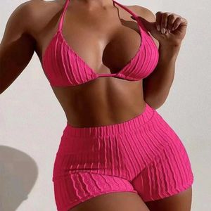 Moda de banho feminina Sexy com nervuras de biquíni de duas peças