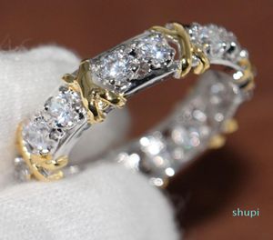 Wholesale Professional Eternity Diamonique CZ Simulated Diamond 10KT White&Yellow Gold Filled Wedding Band Ring Size 5-113265067