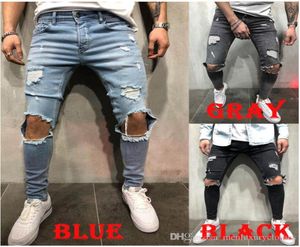 Designer buraco de joelho designer jeans calça longa calça azul cinza preto slim fit Ripped Biker Jeans5541891