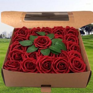 Flores decorativas 25 cabeças/caixa de espuma de rosa artificial rosas falsas para buquês de casamento de diy decoração de casa decoração de jardim decoração