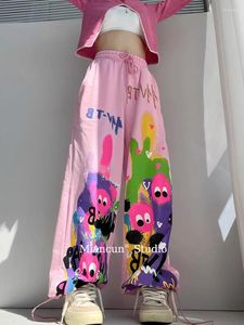 Spodnie damskie 2024 Modna różowa cyberprzewodowe sporty sportowe dreska kobieta harajuku hipisowska graficzna jogger spodni swobodny koreański