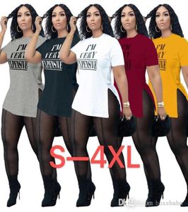 2022 Letnie utwory Kobiety Krótkie rękawe Seksowne dwuczęściowe strój w rozmiarze Plus Set Test Letter Drukowana T -Koszulka Sheer Yoga Pants S4XL C2335181
