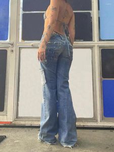 Frauen Jeans weibliche blaue Sternmuster hohe Taille lange Hosen mit geradem Bein mit Taschen für den Frühling Herbst