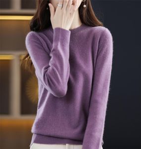Women s Sweaters 100 wool cashmere sweater women loose casual knitted round neck pullover high quality autumn and winter 2209208813489