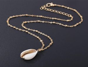 Fashion Natural ShellWrapped Gold Necklace for Women Natural Cowrie Shell Pendant With Double Bails Gold Trim Chain Necklace2360100