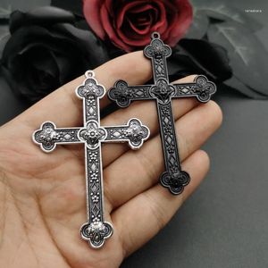 Charms 5pcs Silver Color Black 80x54mm Flower Cross Jesus Faith Pendant Jewelry Making DIY Handmade Craft Accessories Wholesale