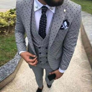 2020 Slim fit Men's Poika Dot Groom Suit 3 Pieces Casual Business Prom Blazer Latest Coat Pant Design Men Suit For Wedding Tuxed 256E