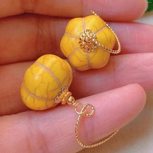 Dangle Earrings Fashion Natural Yellow Pumpkin Turquoise Beads Gold Bohemian Children Stud Platinum Office Chandelier Everyday Party