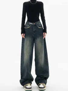Jeans femininos Spring Autumn Legal Mulheres da cintura alta calça jeans harajuku vintage bf estilo solto femme streeetwear