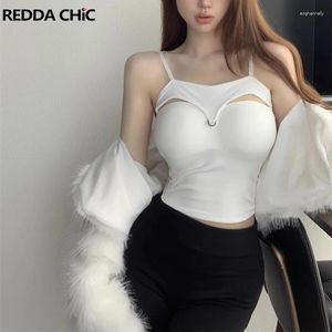Women's Tanks REDDACHiC Cut-out Women Camisole With Built-in Bra Basic Solid White Spaghetti Straps Sleeveless Vest Slim Fit Yoga Crop Top