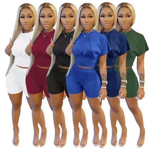 Summer Women Shorts 2 Piece Set Sexy Solid Color Tracksuit Short Sleeve T Shirt Shorts Suit Slim Shirt Short Pants Outfits8261632