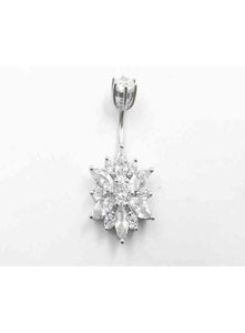 Belly Button Ring Real 925 Sterling Women Flower Zircon Clear Stones Jewelry Pure Silver Body Piercing5540724