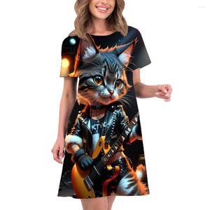 Partykleider Mode Quitar Muster Print Frauen Kleid Hip Hop Streetwear lässig Lose A-Line 2024 Sommer Sunddress