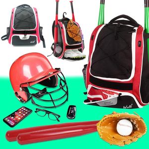 Сумки для бейсбола для бейсбола для юношеских мальчиков и взрослых с забором держите 2 шар для летучих мышь