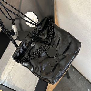 Oil Wax Leather All Black Designer 22 Garbage Bag Coin Charm Black Letters Hardware Matelasse Chain Large Capacity Women Shopping Shoulder Cross Handbag 20/35cm