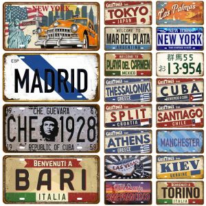 California TinPlates Plate Plaque Madrid Famous City Paris Decor City Metal Sign Vintage Tin Sign For Bar Pub Man Cave Club Wall Decoration Craft Home Decor 6x12 Inch