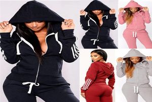 Kobiety Sweatsuit z kapturem 2 -częściowe zestawy sportowe stroje z długim rękawem kurtki zimowe ubrania jogger garnitur zwyczajny sportowy 38823099075