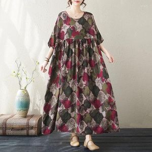 Partykleider kurzärmelig drucken florale plus size lous sommer kleid für Frauen dünne leichte Baumwoll -Urlaubsreise lässig lange Böhmen Maxi