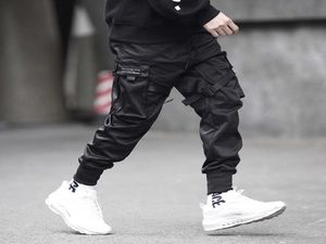 Prowow Men Ribbons Streetwear Cargo Pants Autumn Hip Hop Joggers Pants Overalls Black Fashions Baggy Pockets Byxor 2107092505058