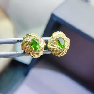 Studörhängen Natural Real Green Diopside Earring Flower Style 4 5mm 0.5CT 2st Gemstone 925 Sterling Silver Fine Jewelry L24553