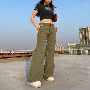 Frauen Jeans Vintage Mode Self Kultivation niedriger Taille Straight Draw Stringhose Einfache lässige Frachthose Frauen Taschenhose