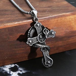 Pendant Necklaces Vintage Dragon Skull Cross Necklace For Men Boys Punk Stainless Steel Chain Gothic Jewelry Party Gift Wholesale