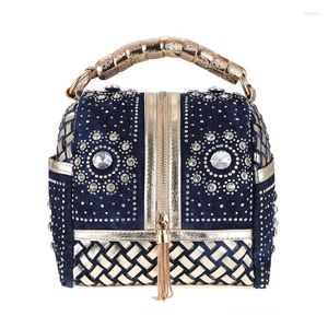 Shoulder Bags Bling Rhinestone Jeans Women's Handbags Sparkling Crystal Diamond Wedding Party Purses Denim Evening Bag