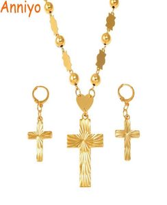 Anniyo Cross Pendant Earings Balls Bead Chain Necklaces for Women Micronesia Pohnpei Chuuk Jewelry Sets＃159206 2106191747504