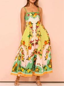 Vestidos casuais mulheres boho cami maxi vestido de verão impressão fofa fofa uma linha de linha longa de uma linha longa de espaguete