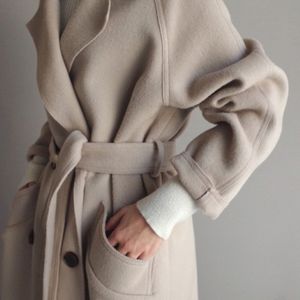 Vinterkvinnor S Beige Elegant Wool Blended Solid Color Korean Long Coat Retro Fashion Black Simple Camel Overized 220818 280U